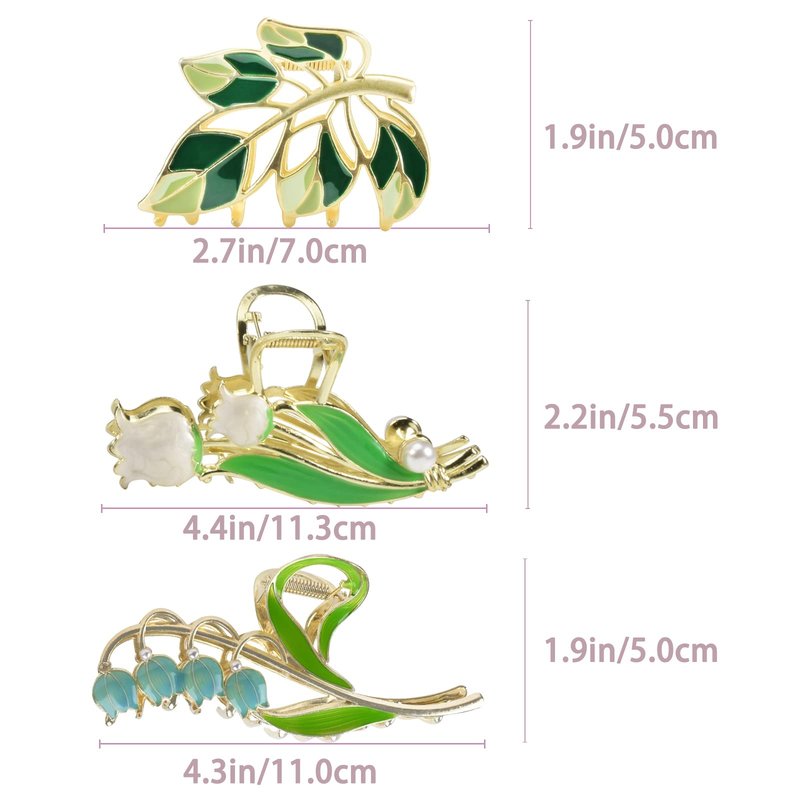 Yonchic 3-Piece Flower Metal Hair Accessories: White Tulips Hair Claw for Thin/Medium Hair, Blue Lily Hair Barrettes with Strong Hold Non-Slip Clamps