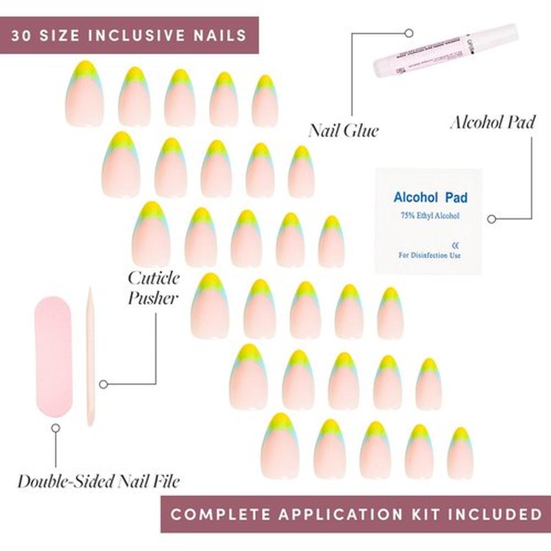 Glamnetic Press On Nails - St. Barths | Semi-Transparent Ombre French Tip Short Almond Nails, Salon Quality | 15 Sizes - 30 Nail Kit