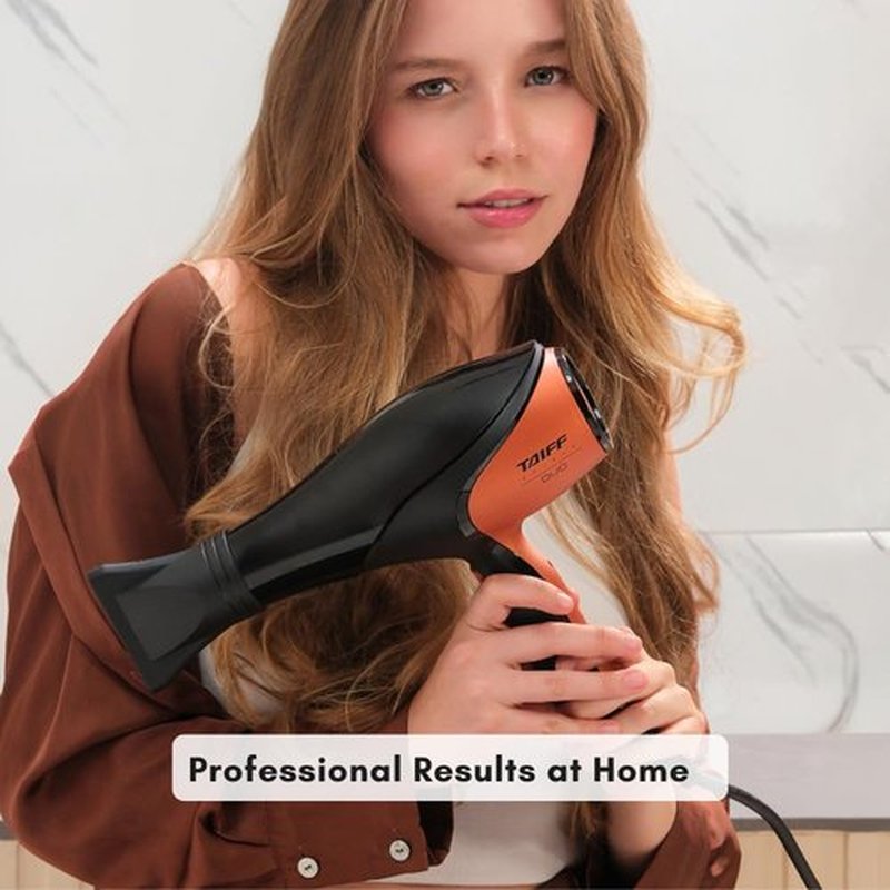 Taiff Unique Duo Professional Hair Dryer – 127V | 1875W Power | AC Motor | Tourmaline + Ionic & Ceramic Technology | Titanium Elements | 2 Concentrator Nozzles (Orange)