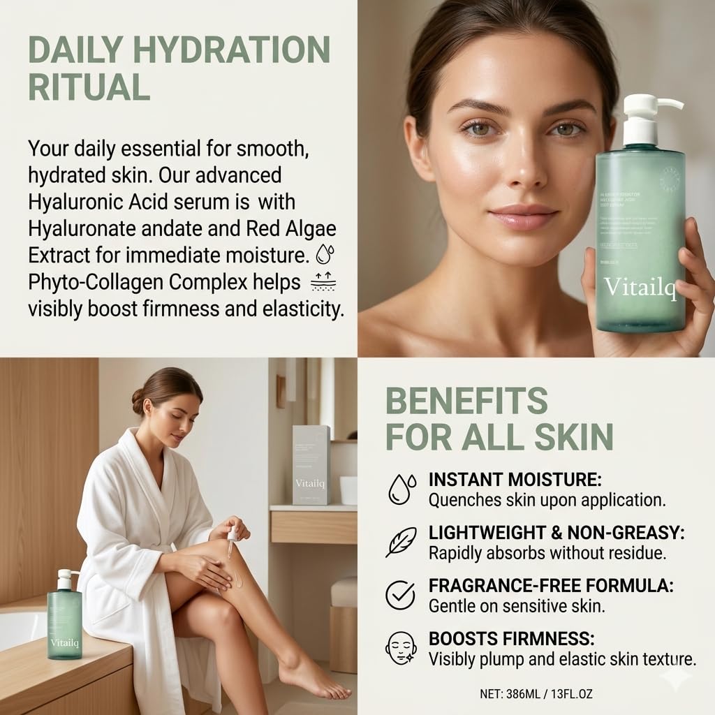 Vitailq Ha Hydrating Body Serum, Body Hydrator Hyaluronic Acid Body Serum, Lightweight Fast-Absorbing Body Care for Deep Hydration & Silky,Non-greasy Skin (1pcs)