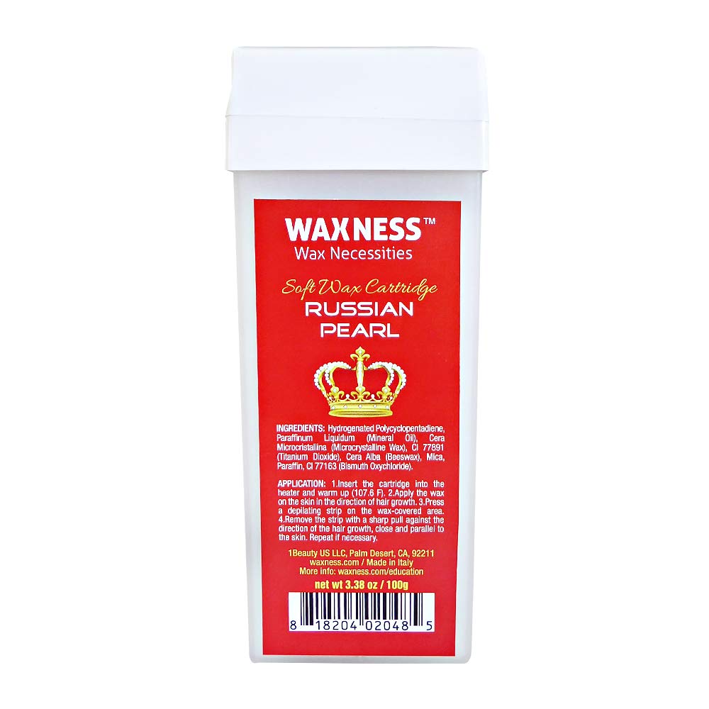 Waxness Soft Wax Cartridge Variety Pack – Azulene, Rose, Natural & Russian Pearl – Pack of 4 × 3.38 oz (96 g) – Professional Strip Wax Roll-On – Made in Italy