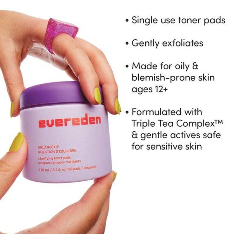 Evereden Toner Pads for Teens, Clean, Vegan Water-Based Face Toner Pads with Green Tea & Chamomile for Oily and Pimple-Prone Skin - Balanced Skin & Clog-Free Pores - Easter Basket Stuffers for Teens