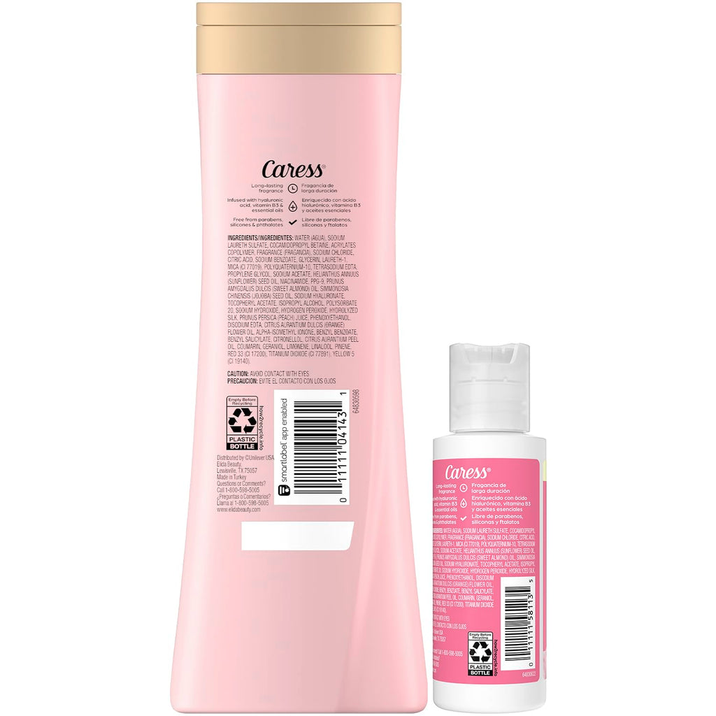 Caress Body Wash, Daily Silk Full-Size + Travel-Size – Bath & Shower Essentials for Soft, Silky Skin, Iconic White Peach & Orange Blossom Scent