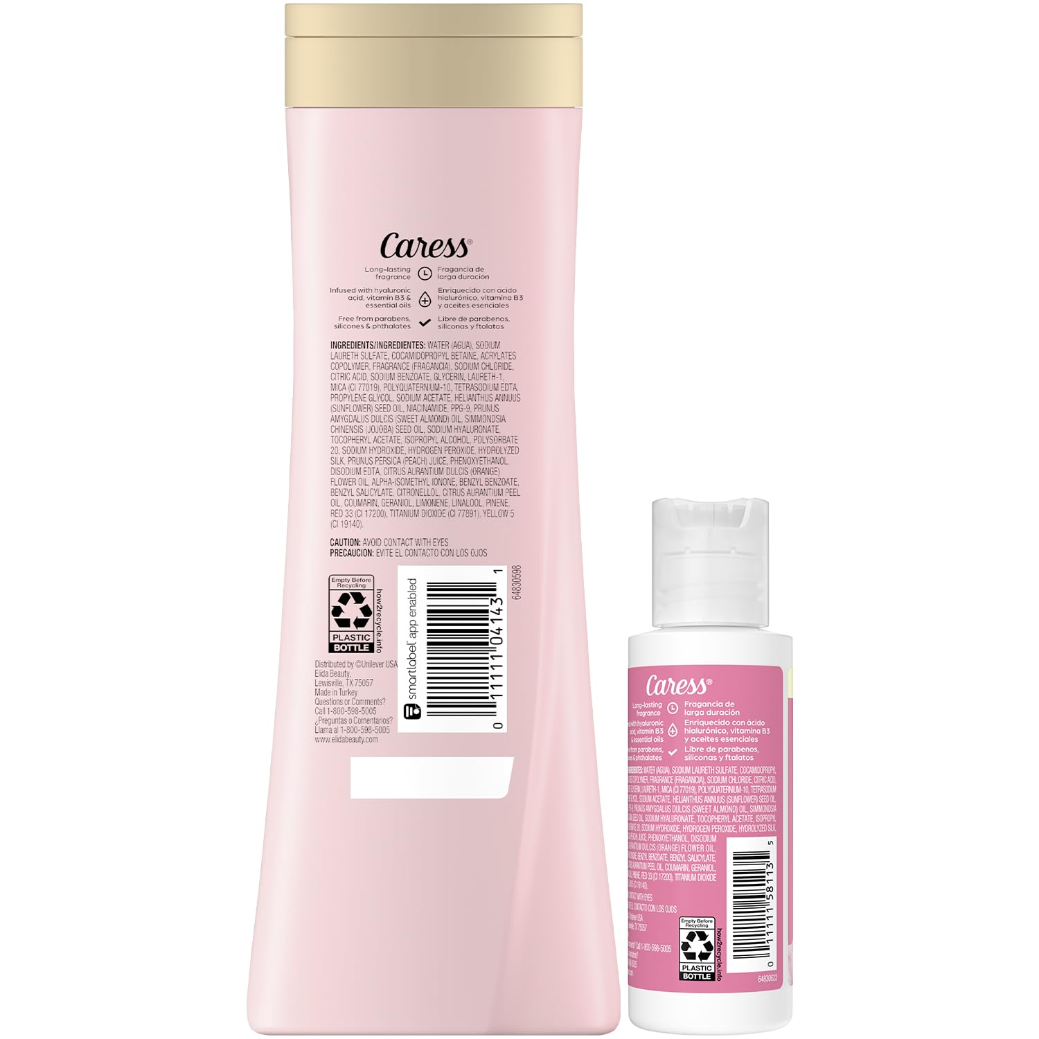 Caress Body Wash, Daily Silk Full-Size + Travel-Size – Bath & Shower Essentials for Soft, Silky Skin, Iconic White Peach & Orange Blossom Scent