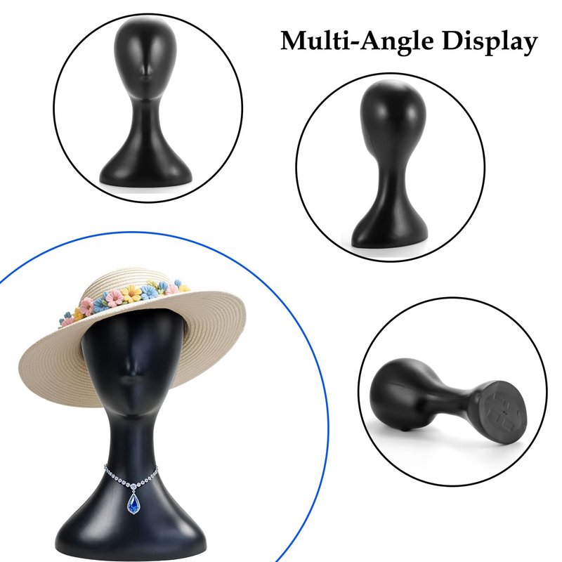 WiZiWi Mannequin Head 16 Inch Professional Plastic Black 1PC with Jack,Durability Multi-Purpose Women Model Wig Stand,Suitable For Displaying and Styling Wigs,Hats,Masks,Headdresses and Necklaces