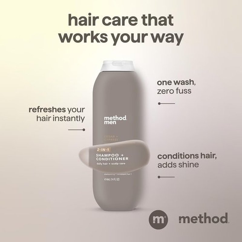 Method Men 2-in-1 Shampoo and Conditioner - Cedar + Cypress with Argan & Jojoba Oil - 14 oz
