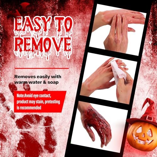 Vaneria Halloween Fake Blood Makeup Kit,Realistic Washable SFX Makeup with 50ml Blood Splatter, 50ml Sticky Blood, Sponge,4 Fake Scars & 4 Fluorescent Tattoo Stickers for Zombie, Vampire Cosplay
