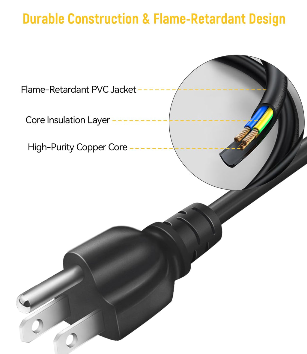 3 Prong Treadmill Power Cord for Sperax UREVO Elseluck Yagud Superun 6 Ft