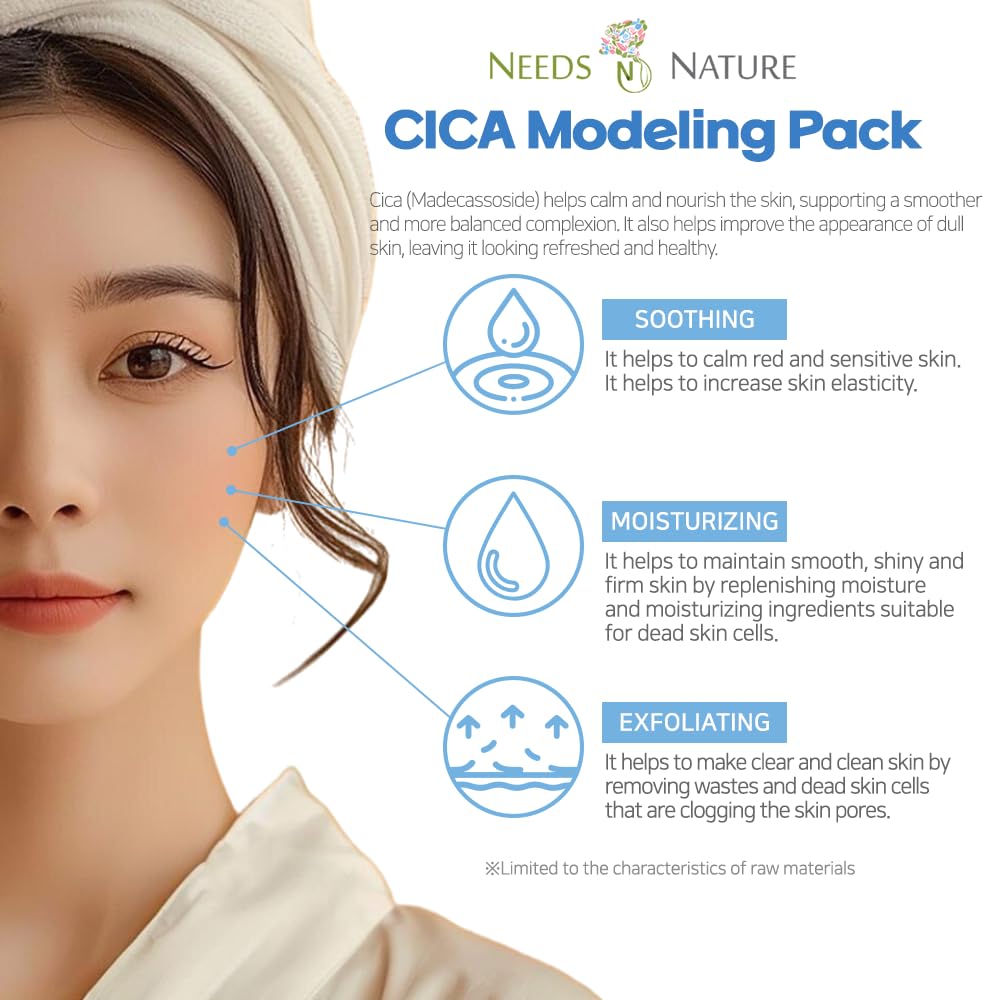 Modeling Mask with CICA for Face – NEEDS NATURE | Soothing & Redness Relief Peel-Off Rubber Mask | Korean Skincare | Home Spa Treatment | 1000g Powder Pack with Mixing Tools