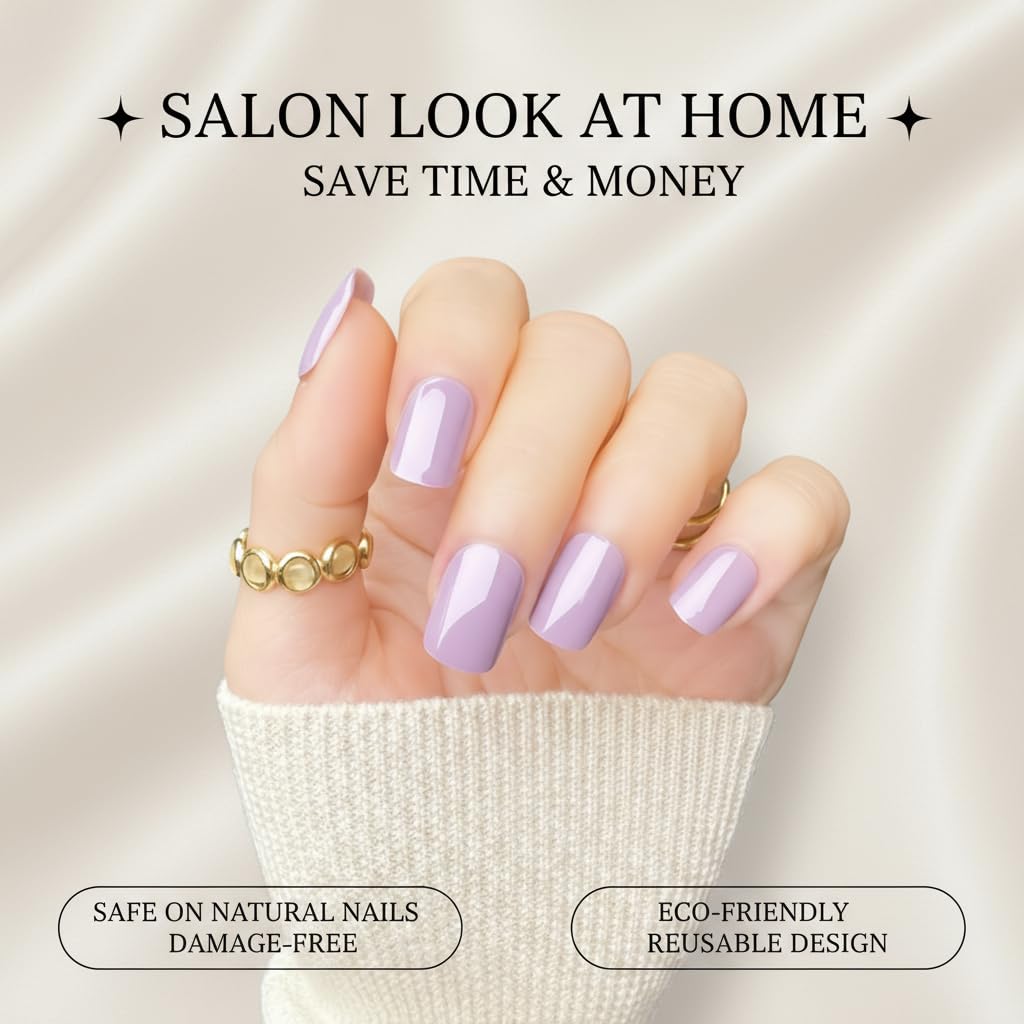 ZANVIA Press On Nails Short Square - Dusty Purple No Glue Soft Gel Nail Kit For Women, Instant Manicure Safe on Natural Nails, 24 Nails in 12 Sizes with File