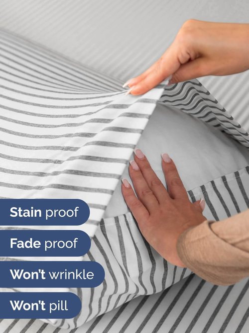 Skiennix Extra Deep King Sheet Set | 6-Piece Breathable Cooling Bedding - Soft, Wrinkle-Free Grey Stripes