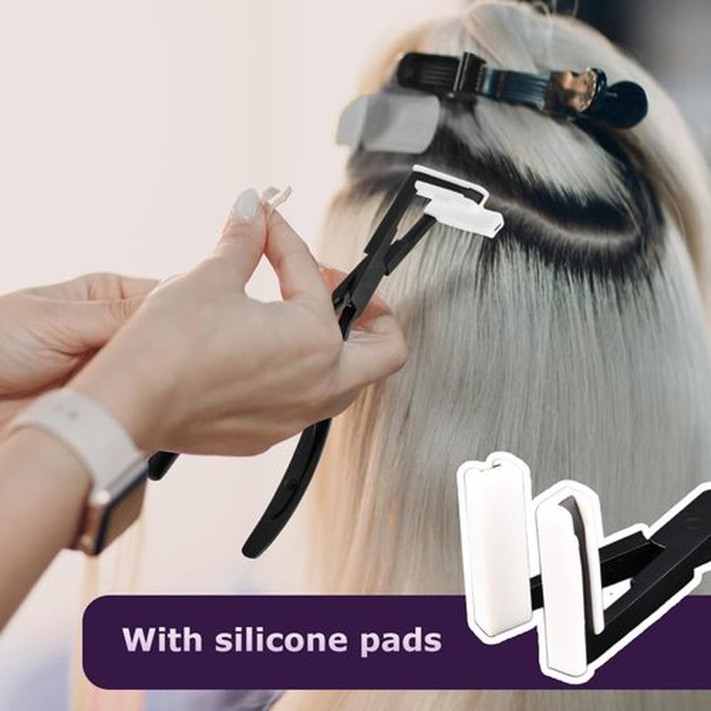 Tape in Hair Extensions Plier, Stainless Steel Flat Surface Extensions Tape Sealing Clamp Pliers Tool, Microlink Hair Extension Removal Tool Kit for Women Hair Extension Tools(Black)