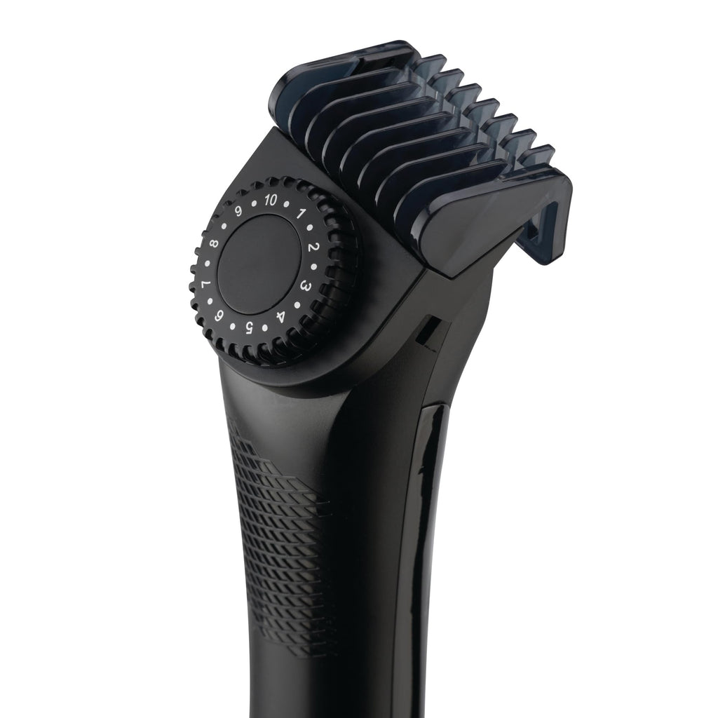 Barbasol Hair and Beard Trimmer for Men, Rechargeable Battery with Charging Base, Powerful Hypoallergenic Ceramic Blades, Dial Adjustable Hair Guard Length with 10 Settings, LED Screen