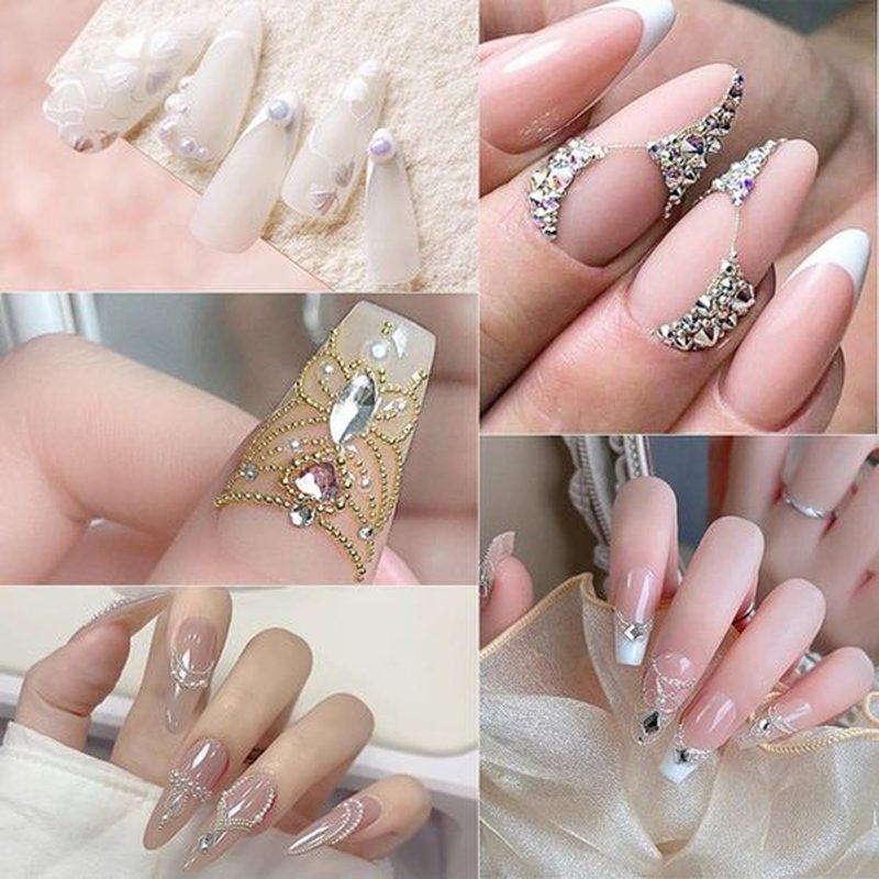 Nail Charms Jewels Manicure Kit with Pickup Pencil and Tweezers, Flatback Rhinestones and Flatback Sliver & Glod Half Round Beads Nail Gems for Nail Art Face Makeup and Manicure Decor