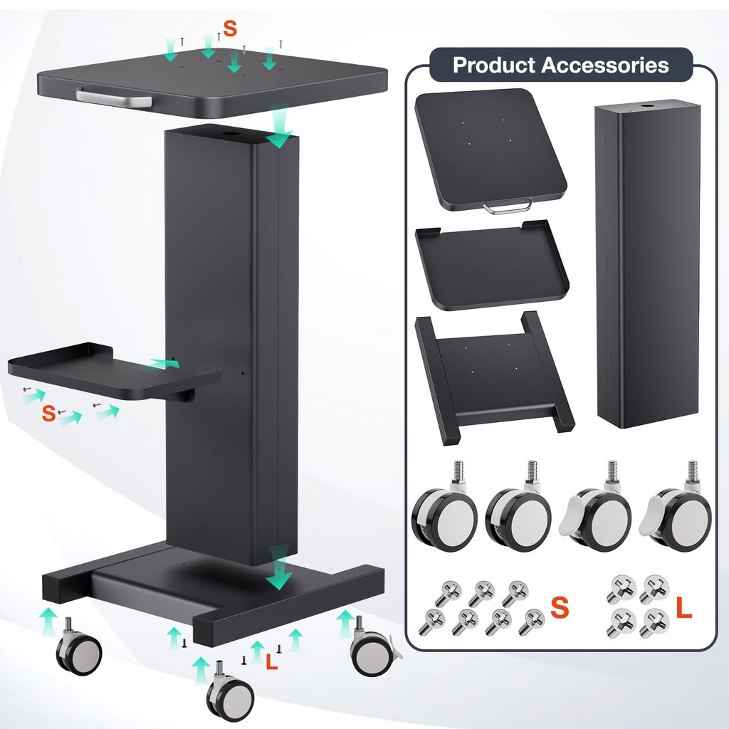 Esthetician Trolley Cart with Wheels, Aluminum Salon Spa Beauty Machine Trolley Stand, Load 135Lbs, 3 Tier Beautician Rolling Cart Esthetician Machine Mobile Handcart for Beauty Instrument Storage