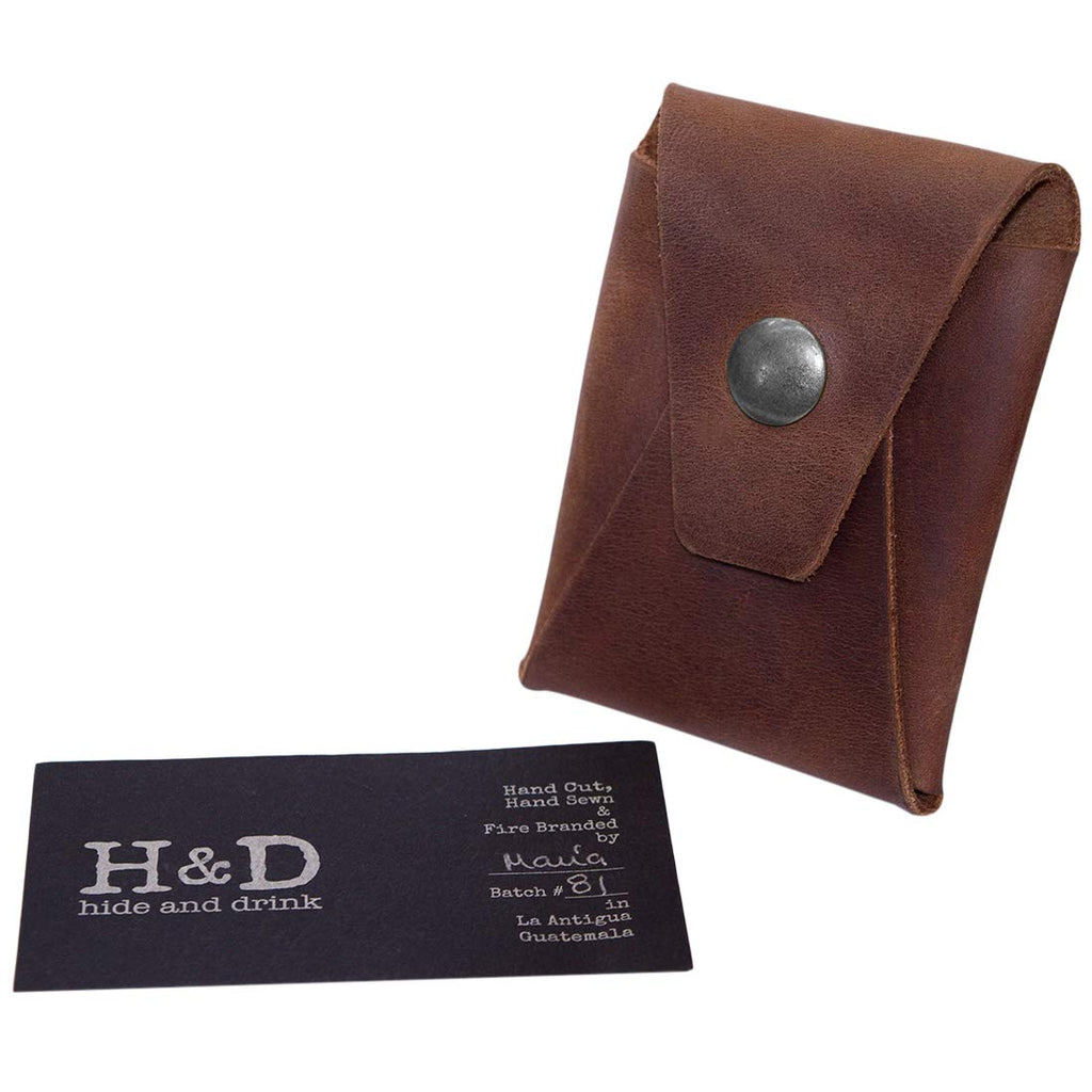 Hide & Drink, Leather Minimalist Card Wallet, Holds Up to 4 Cards Plus Folded Bills/Holder/Travel/Case/Stylish/Vintage, Handmade - Bourbon Brown