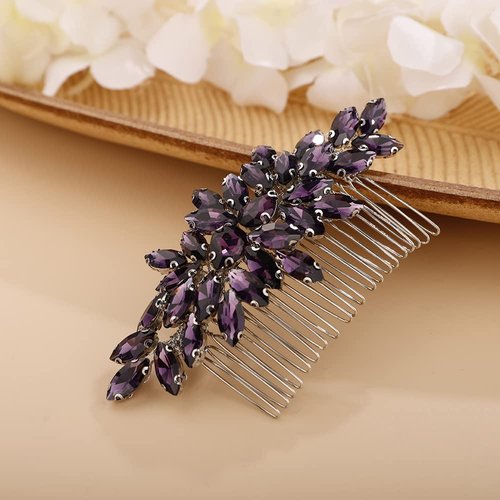 BERYUAN Crystals Hair Comb for Bride for Women for Girls Cute Teardrop Hair Comb Slide Multi-Color Purple