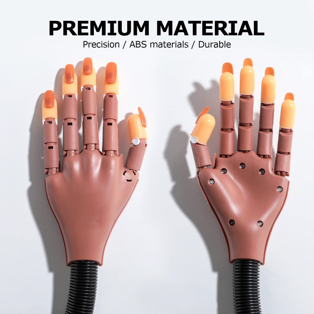 Yiesoum Practice Hand for Acrylic Nails, Flexible Never Fall Off Nail Trainning Adjustable Hands Kits, Fake Hands for Nail Practice, Nail Display Manicure, Movable Nail Maniquin Hand(100PCS Nail Tips)