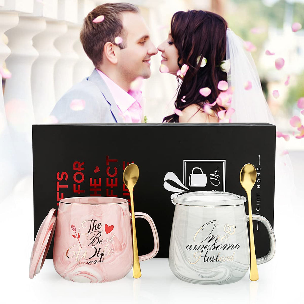 One Awesome Husband, The Best Wife Ever Coffee Mugs Mr Mrs Gift Set - Unique Anniversary Engagement Wedding Gifts for Couples - Funny Idea for Lovers Friends Parents Housewarming -15 OZ
