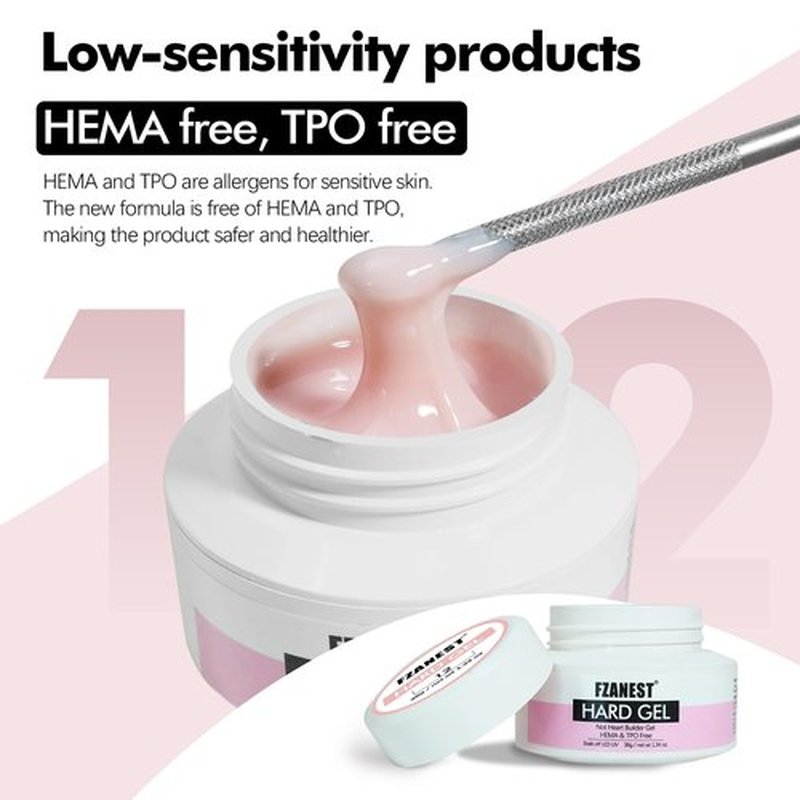FZANEST 38g Hema-Free Hard Builder Gel, Low Heat Natural Pale Pink Color Sculpting Gel for Nail Strengthening Extension Overlays Soak Off Uv Led Lamp Cure