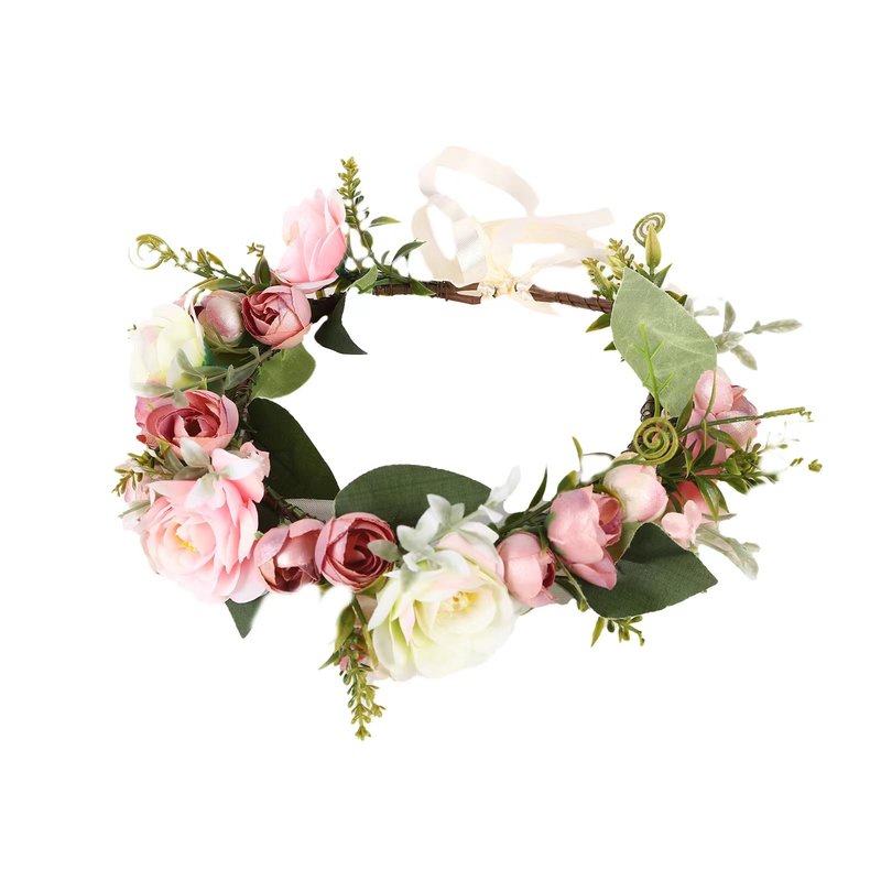 Vivivalue Wedding Flower Crown Flower Garland Headband Hair Wreath Floral Headpiece Halo Boho with Ribbon Party Prom Festival Photos