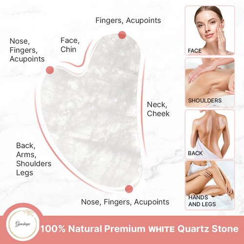 GUASHAPE Natural White Quartz Gua Sha Facial Tools | Guasha Tool for Face Sculpting, Shaping, Reduce Puffiness, Tension Relief | Stone for Eyes, Face and Body
