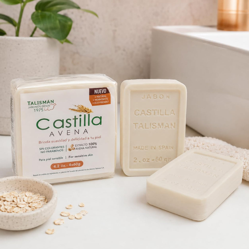 TALISMÁN Castilla Oatmeal Soap - 100% Natural and Preservative-Free for Sensitive Skin - Provides Softness and Elasticity, 2 oz Bars - 4-PACK