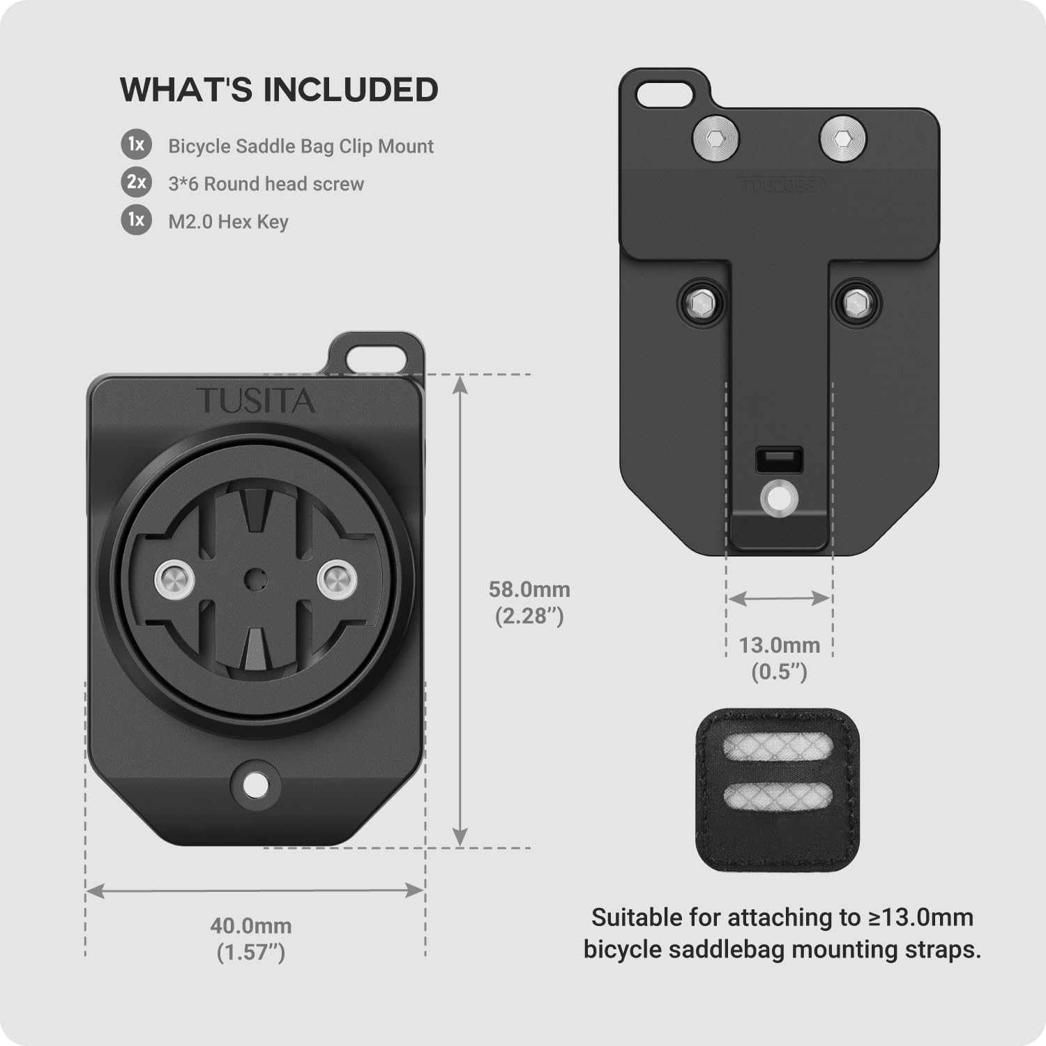 TUSITA Cycling Saddle Bag Clip Mount (Small Slot) Compatible with Garmin Varia RTL515, RTL510, RVR315, RearVue 820