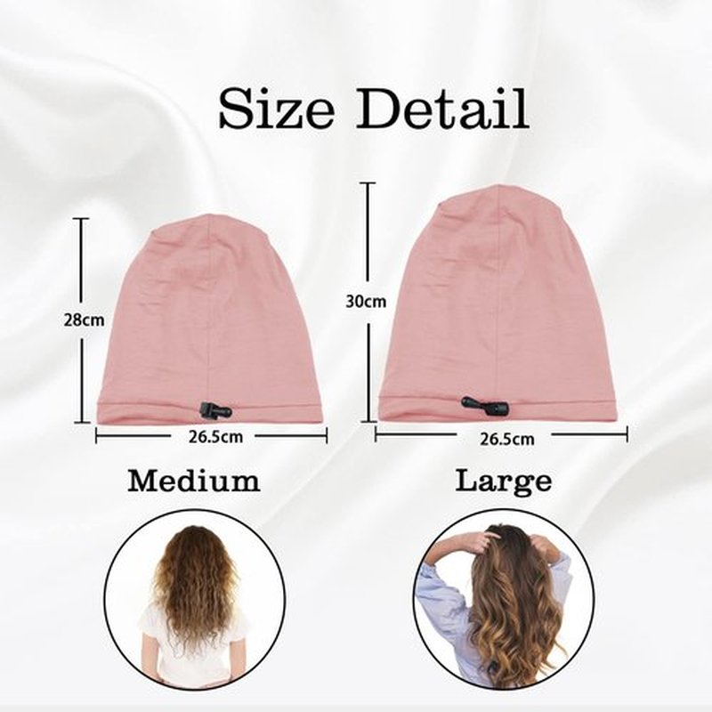NICPOO Silk Satin Bonnet Hair Wrap for Sleeping, 2 Pcs Adjustable Silk Bonnets for Women Men Sleep Cap Silk Lined Slouchy with Adjustable Strap Curly Hair Head Scarf Night Caps（Red & Pink）
