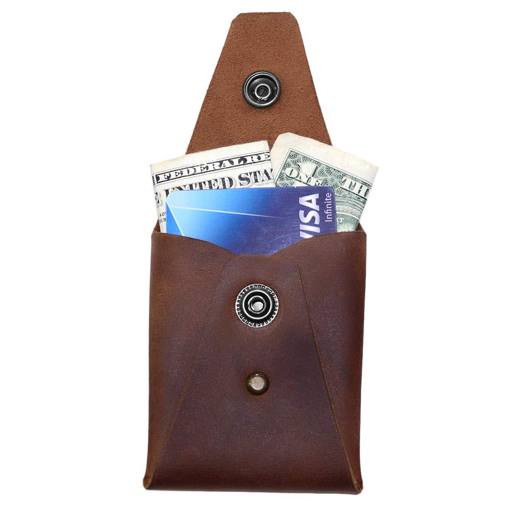 Hide & Drink, Leather Minimalist Card Wallet, Holds Up to 4 Cards Plus Folded Bills/Holder/Travel/Case/Stylish/Vintage, Handmade - Bourbon Brown