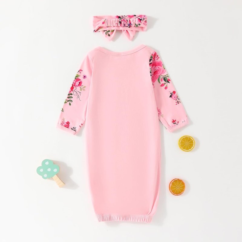 AMAWMW Newborn Baby Girl Sleeper Gown - Long Sleeve Striped Nightgown Pajamas | Perfect Gift Outfit