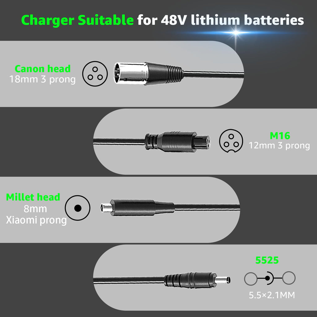 54.6V 2A Charger for 48V Lithium Battery - Universal 48V Battery Charger