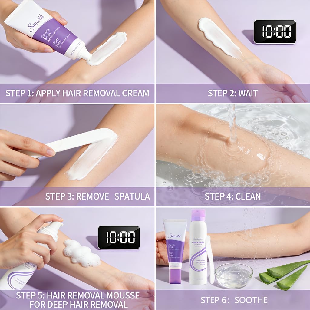 2-in-1 Hair Removal Cream & Mousse Combo Set Fast-Acting Depilatory for Women & Men, 100g Tube + 140ml Foam with Scraper