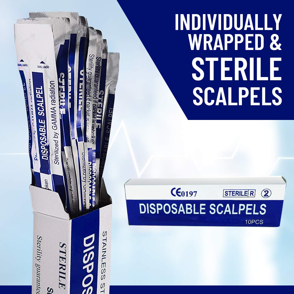 MyMed Disposable Scalpel Blades #11 with Plastic Scalpel Handle, Pack of 10, Dermaplaning Tool for Face Professional, Dermablade, Dermaplaning Blades, Disposable Scalpels, Non-slip & Reusable