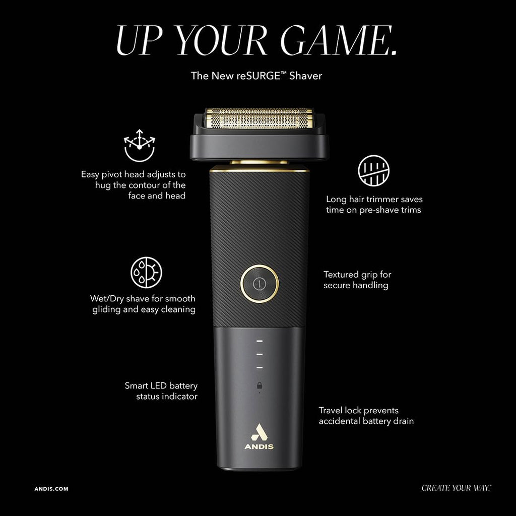 Andis 17300 reSURGE Electric Lithium Titanium Precision Foil Wet/Dry Rechargeable Shaver, Black