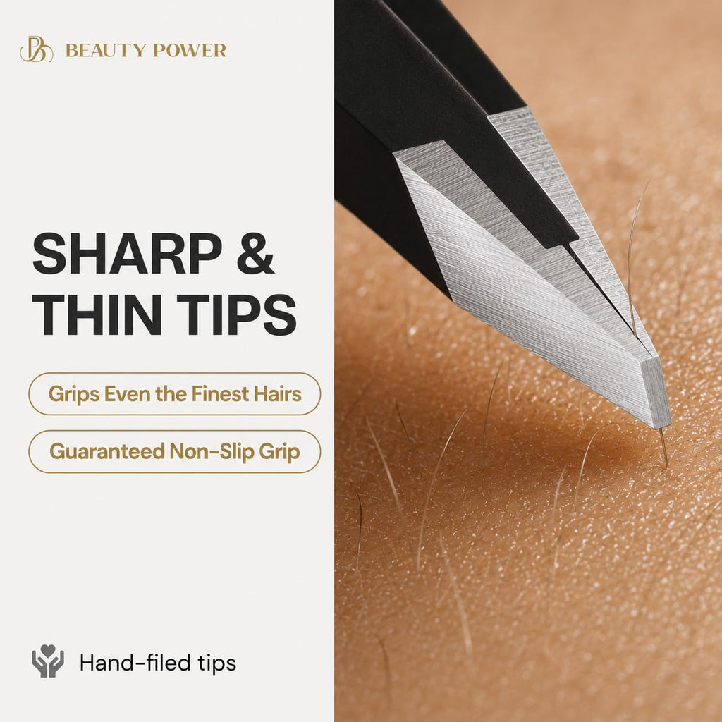 Beauty Power Professional Precision Slant Tweezers for Women Facial Hair - Tweezers for Men & Women, Eyebrow Tweezer for Ingrown Hair Blackhead & Splinter Removal - Gift Idea - Black