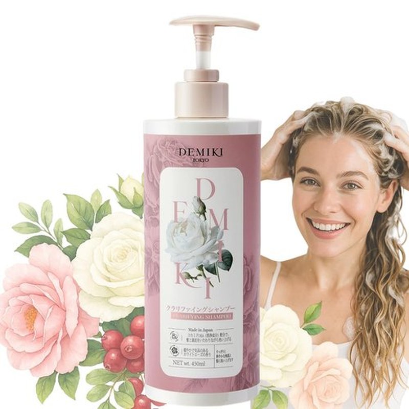 Demiki Japanese Shampoo for Women - Anti-Dandruff & Clarifying Formula, Sulfate-Free, 450ml | Rose Scent