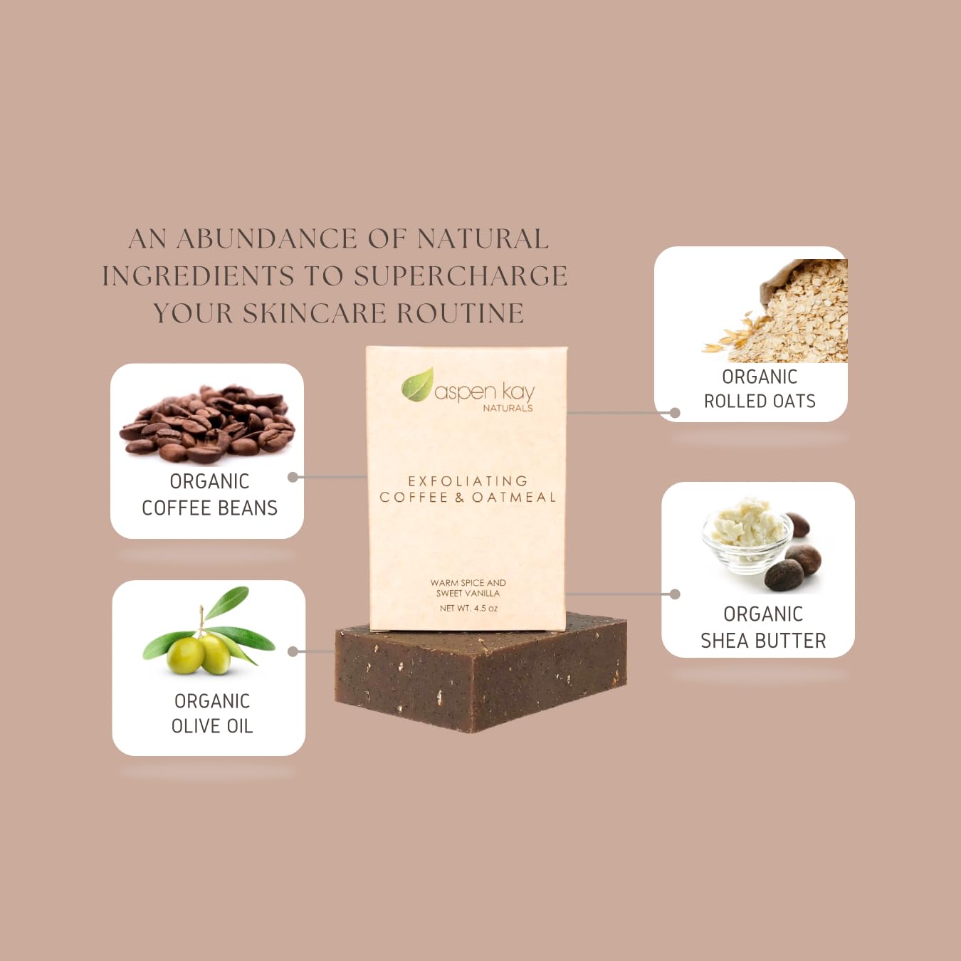 Aspen Kay Naturals Coffee & Oatmeal Exfoliating Soap, Natural and Organic Coffee Scrub. With Organic Shea Butter & Pure Essential Oils. A Wonderful Oatmeal Soap, For Men & Women. (3 pack)