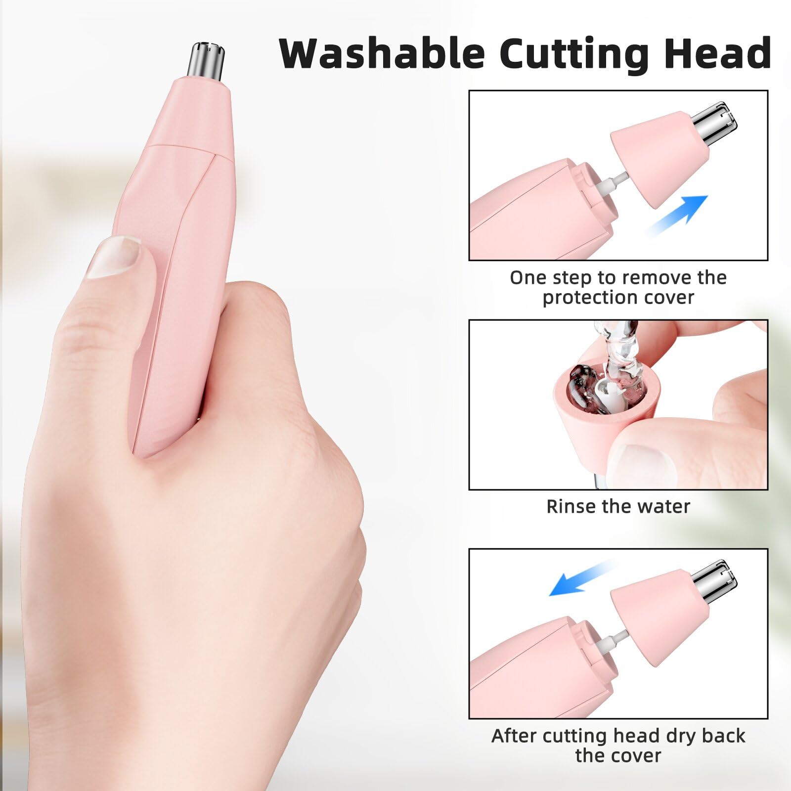 Setonia Ear and Nose Hair Trimmer for Men Women, Eyebrow and Facial Hair Trimmer with Powerful Motor and Dual-Edge Blades Rechargeable Painless 2 in 1 Metal Trimming Tool (White)