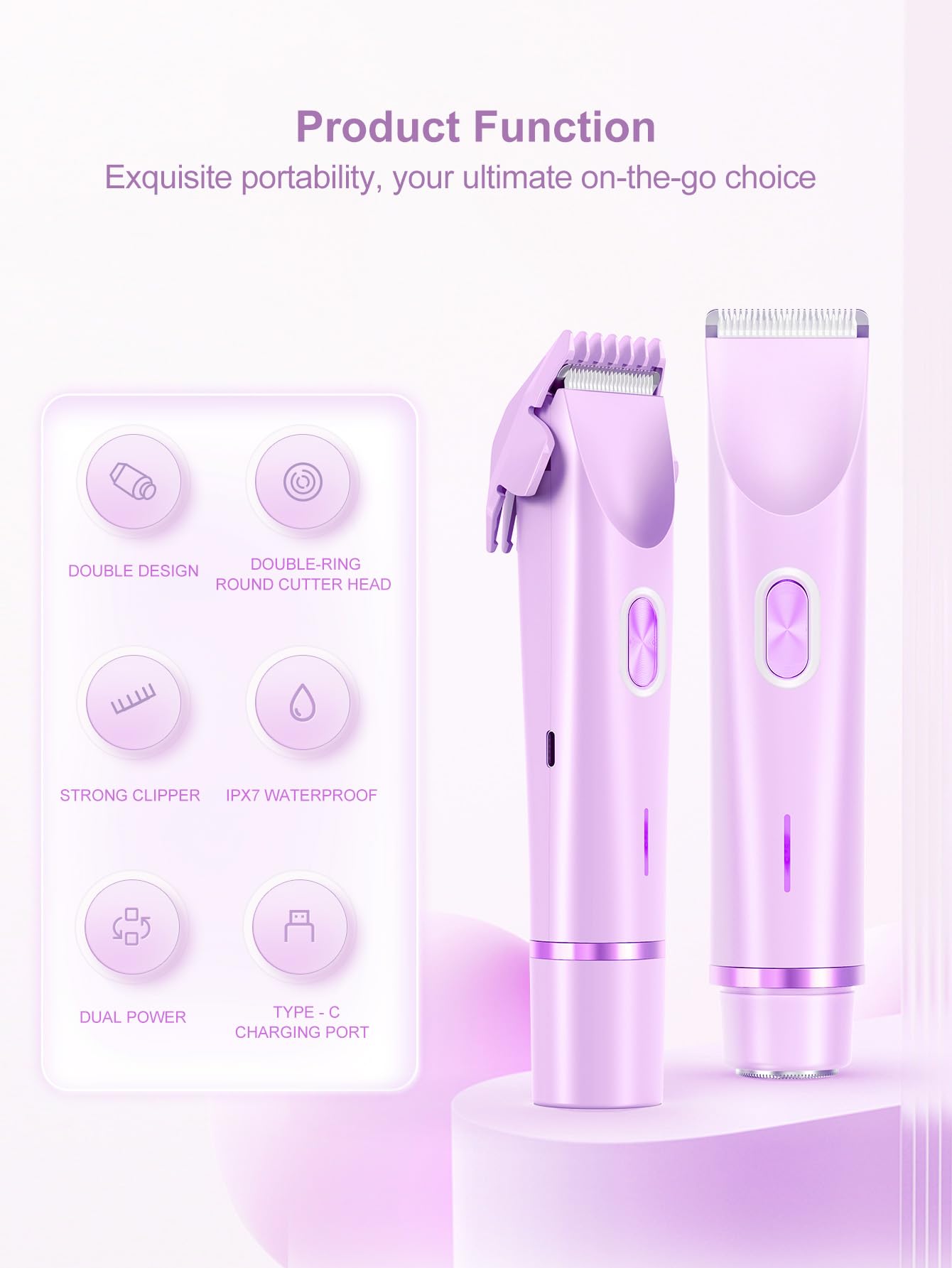 Joigivit 2 in 1 Bikini Trimmer for Women Dual Head Shaver Electric Razors Lady Pubic Hair, Ipx7 Waterproof Bikini Underarm Arms Leg Face Body