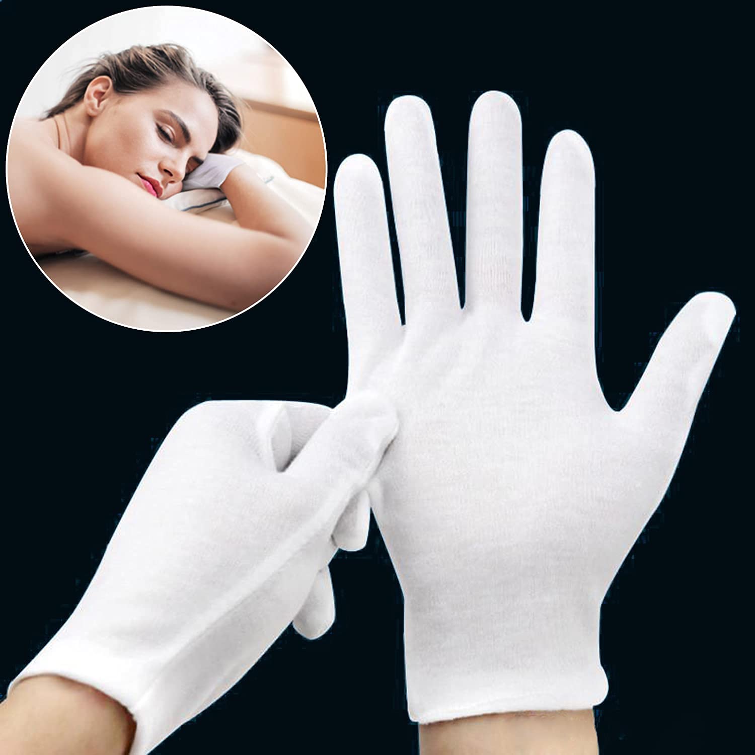 YITIAOYU 24 Pairs Soft White Cotton Gloves for Moisturizing Eczema Sleep Treatment, and Archival Inspection Handling of Coins, Jewelry, Silver, and Costume Artifacts(Large)