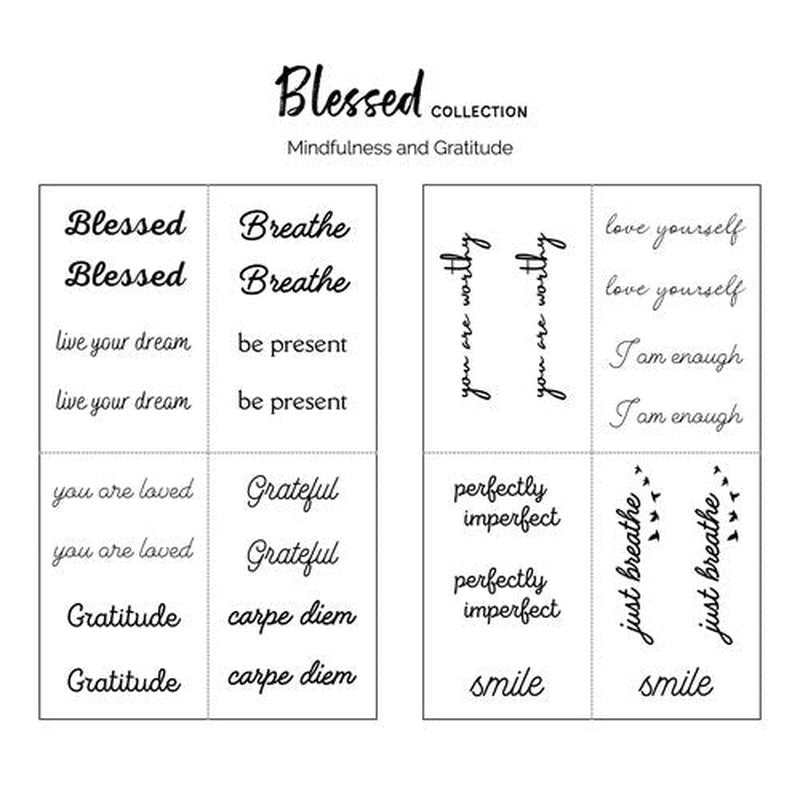 One Grace Blessed Collection - Inspirational and Motivational Words Small Temporary Tattoos - Realistic Long Lasting Waterproof Black Mini Tattoos for Women and Men