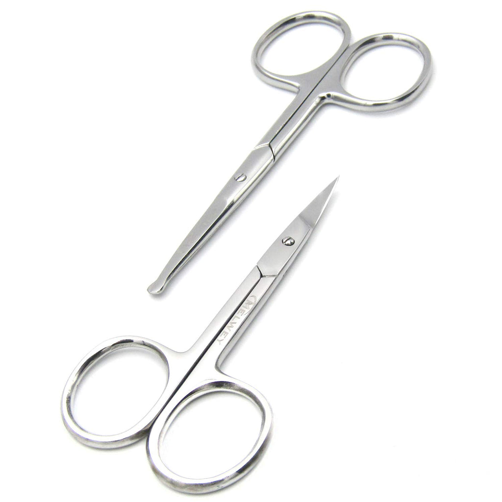 MELWEY Pack of 2 Rounded & Curved Blunt Tip Scissors, Eyebrow & Baby Nail