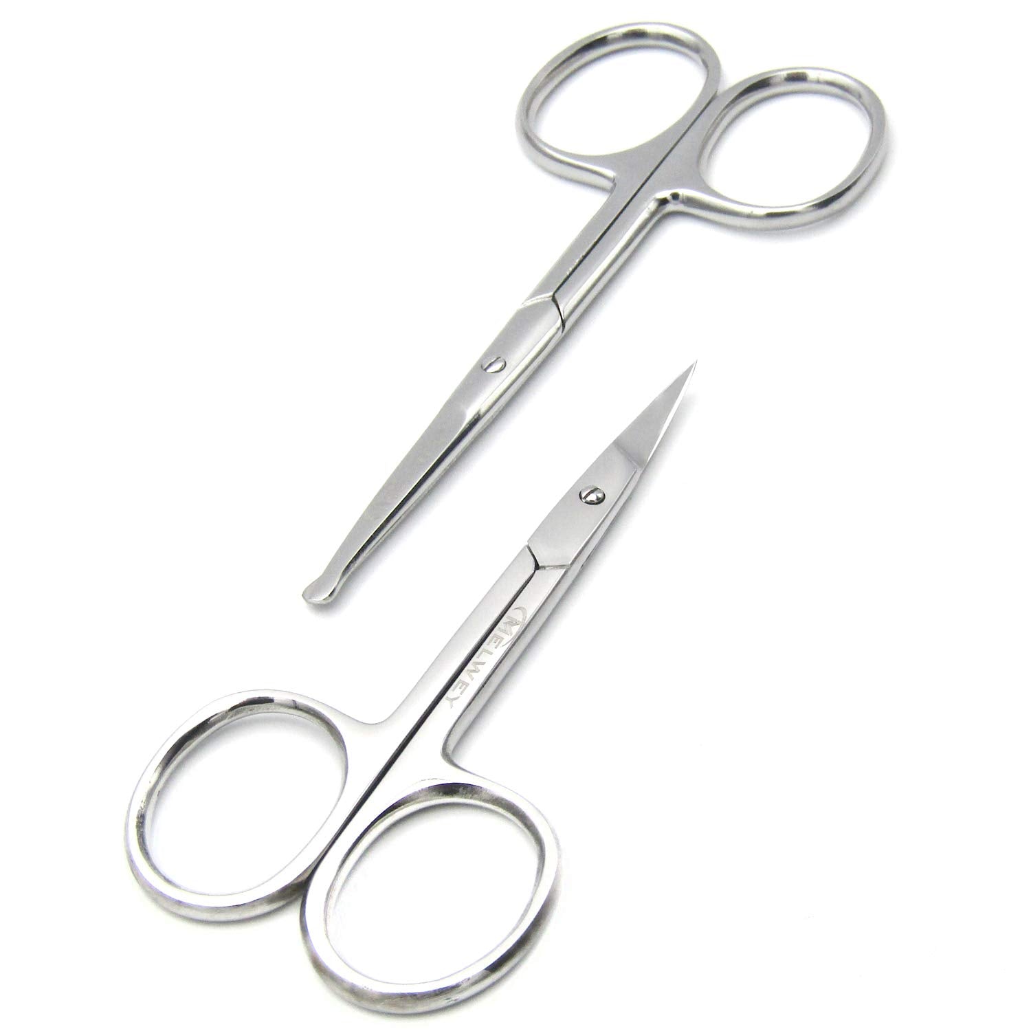 MELWEY Pack of 2 Rounded & Curved Blunt Tip Scissors, Eyebrow & Baby Nail
