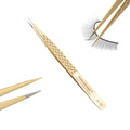 NAGARAKU Eyelash Tweezers, Precision Fiber Tip Tweezer for Eyelash Extensions Diamond Grip Anti-Static Anti-Slip Premium Gold Stainless Steel Pointed Lash Tweezers -Straight Tip Classic Tweezer AG-03