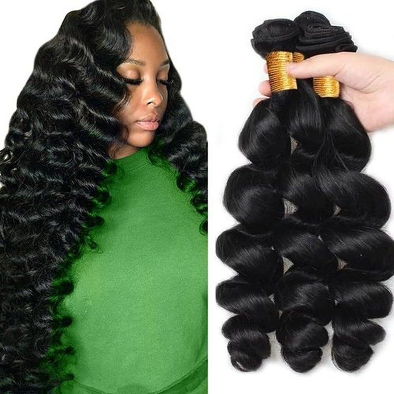 LadrXadr Human Hair Bundles Loose Wave Bundles 22 24 26 inch #1B Loose Body Wave Bundle Natural Black Bundle