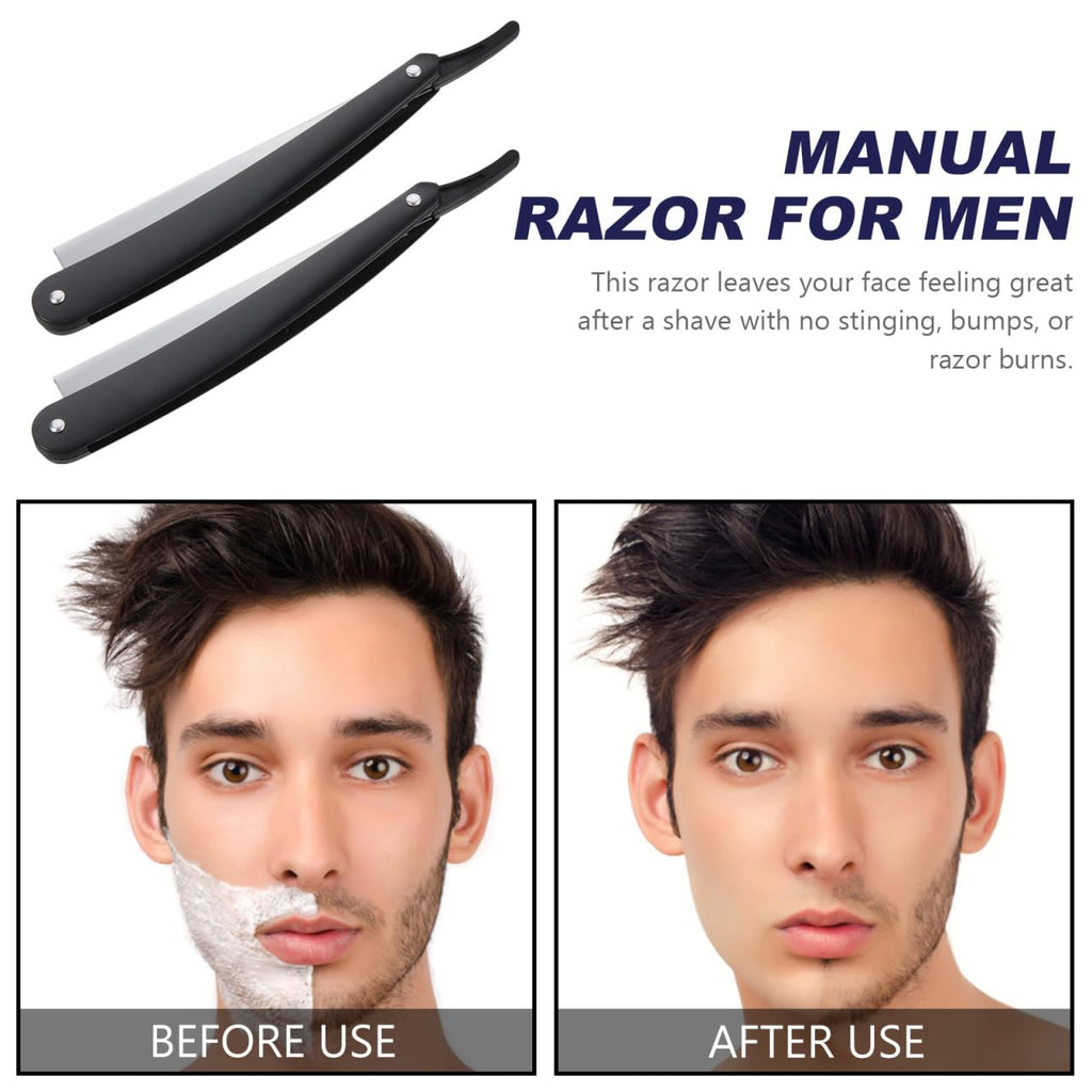 Uonlytech Manual Straight Edge Razor for Men Black Portable Barber Razor Blade Shaper for Precise Shaving and Beard Styling at Home and Travel
