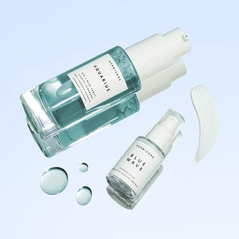 HERBIVORE Blue Besties Duo – 2-Step Treatment for Acne-Prone Skin, Aquarius Cleanser (50 mL) & Blue Wave Serum (10 mL), Plant-Based, Vegan, Cruelty-Free