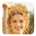 Brishow Gold Leaf Tiara Headband, Greek Goddess Laurel Crown Headpiece with Pearl Flowers for Women