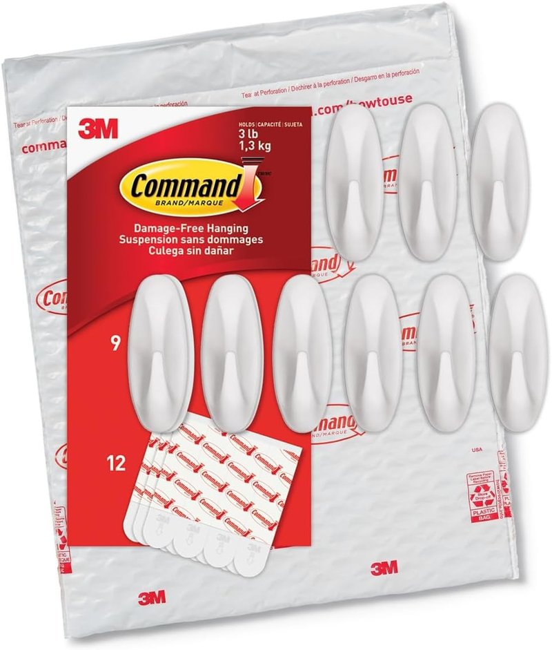 Command Medium Designer Hooks - Damage-Free Wall Hooks with Adhesive Strips | 9 Hooks & 12 Strips, Holds Up to 3 lb